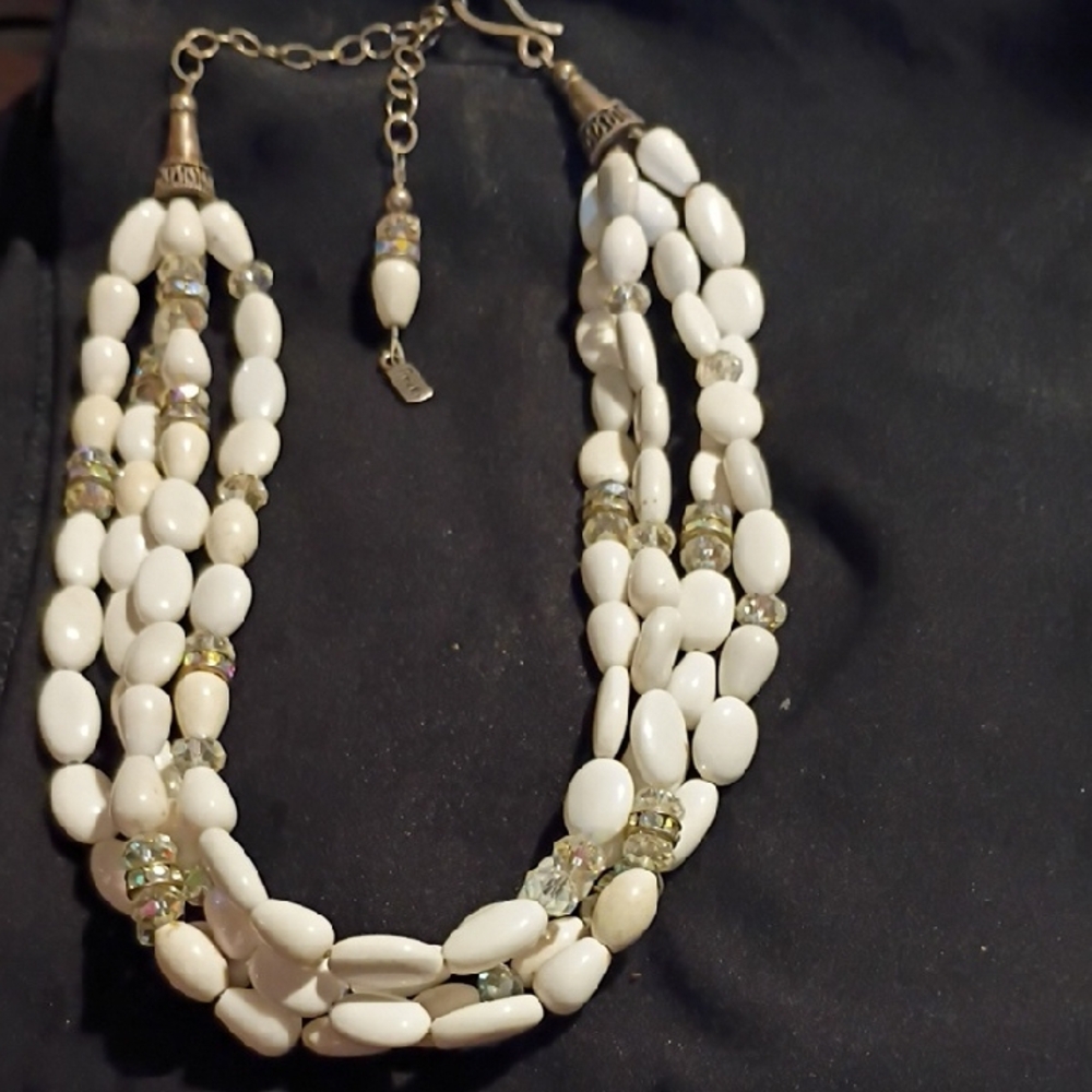 Chic White Multi-Strand Beaded Necklace